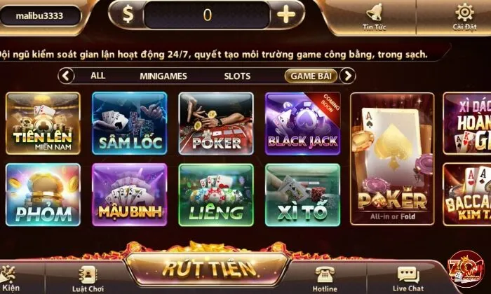 Chọn sâm lốc Zowin trong kho game