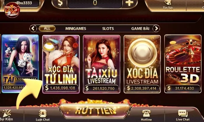 Chọn game xóc đĩa tứ linh trên màn hình chính